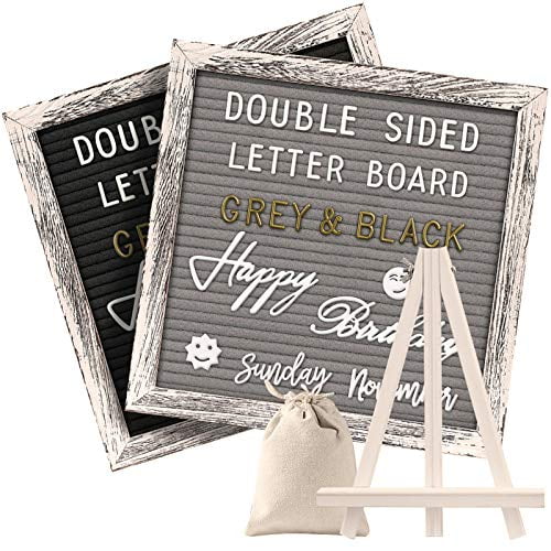 Rustic White Frame Free Easel Stand Emojis Labeled Sorting Tray // Word Board // Letter Board Black Felt Letter Board ~ 12 x 18 // 500 PRE-Cut Letters Punctuations 